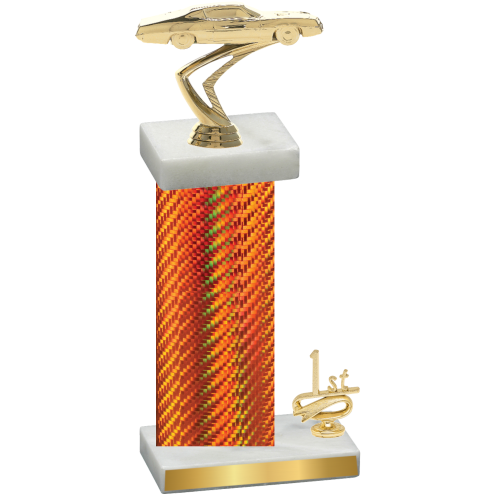 Accented Single Orange Carbon Fiber First Place Cars Trophy