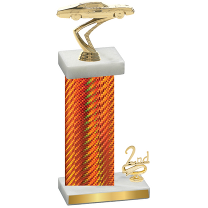 Accented Single Orange Carbon Fiber Second Place Cars Trophy