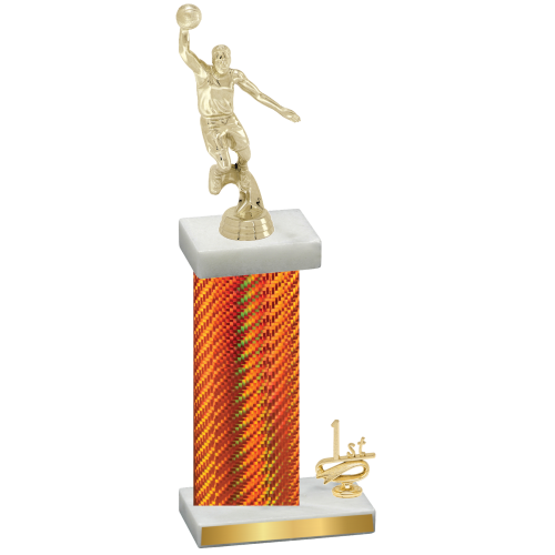 Accented Single Orange Carbon Fiber First Place Basketball Trophy