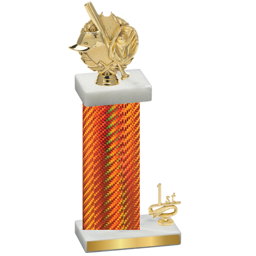 Accented Single Orange Carbon Fiber First Place Baseball Trophy