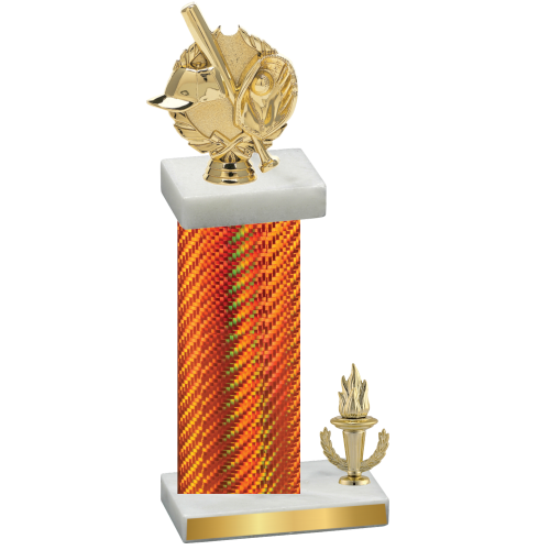 Accented Single Orange Carbon Fiber Victory Baseball Trophy