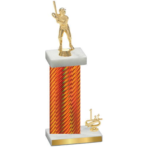 Accented Single Orange Carbon Fiber First Place Baseball Trophy