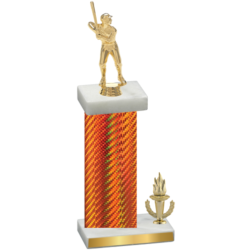 Accented Single Orange Carbon Fiber Victory Baseball Trophy