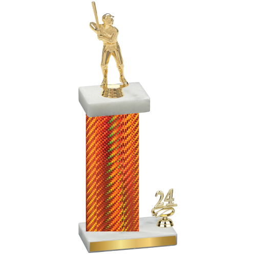 Accented Single Orange Carbon Fiber Year Baseball Trophy