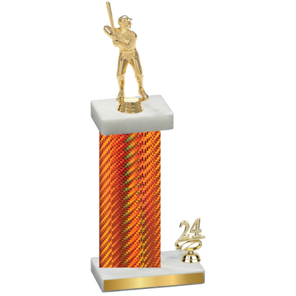 Accented Single Orange Carbon Fiber Year Baseball Trophy