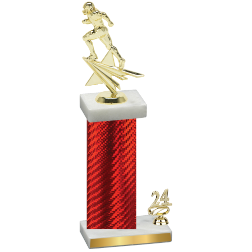 Accented Single Red Carbon Fiber Year Football Trophy