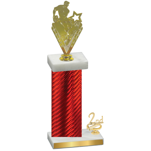 Accented Single Red Carbon Fiber Second Place Rugby Trophy