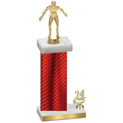 Accented Single Red Carbon Fiber Year Wrestling Trophy