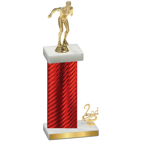 Accented Single Red Carbon Fiber Second Place Swimming Trophy