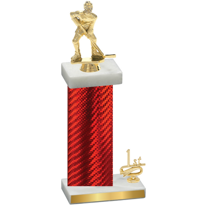 Accented Single Red Carbon Fiber First Place Hockey Trophy