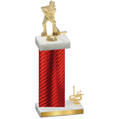 Accented Single Red Carbon Fiber First Place Hockey Trophy