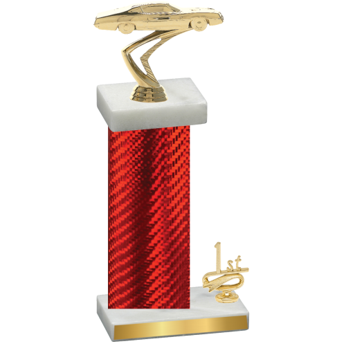 Accented Single Red Carbon Fiber First Place Cars Trophy