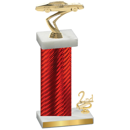 Accented Single Red Carbon Fiber Second Place Cars Trophy