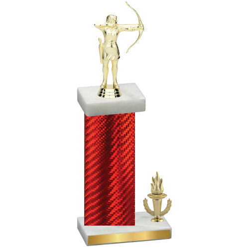 Accented Single Red Carbon Fiber Victory Archery Trophy