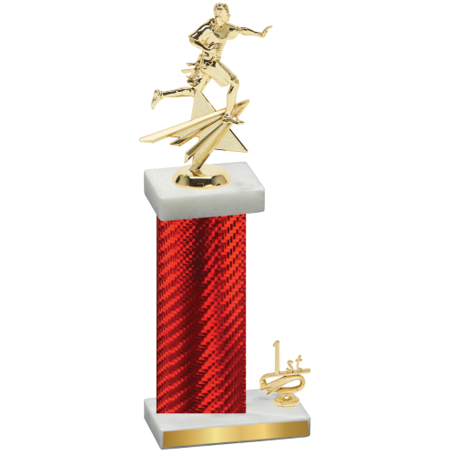 Accented Single Red Carbon Fiber First Place Flag Football Trophy