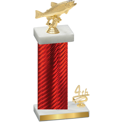 Accented Single Red Carbon Fiber Fourth Place Fishing Trophy