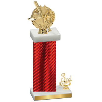 Accented Single Red Carbon Fiber Third Place Baseball Trophy