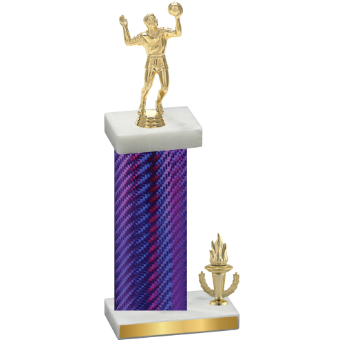 Accented Single Purple Carbon Fiber Victory Volleyball Trophy