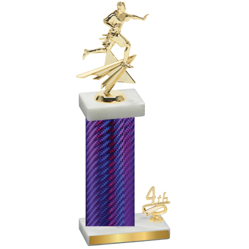 Accented Single Purple Carbon Fiber Fourth Place Flag Football Trophy
