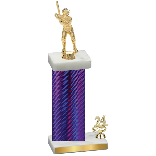 Accented Single Purple Carbon Fiber Year Baseball Trophy