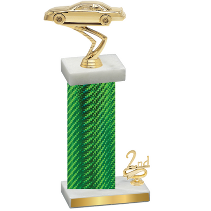 Accented Single Green Carbon Fiber Second Place Cars Trophy