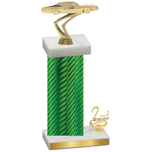 Accented Single Green Carbon Fiber Second Place Cars Trophy