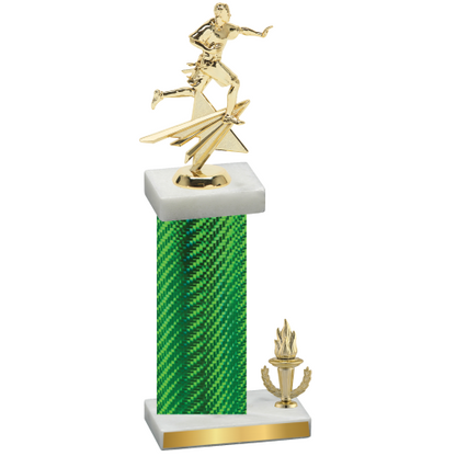 Accented Single Green Carbon Fiber Victory Flag Football Trophy