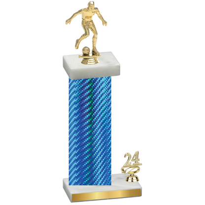 Accented Single Blue Carbon Fiber Year Soccer Trophy