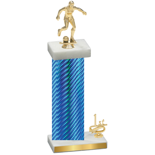 Accented Single Blue Carbon Fiber First Place Soccer Trophy