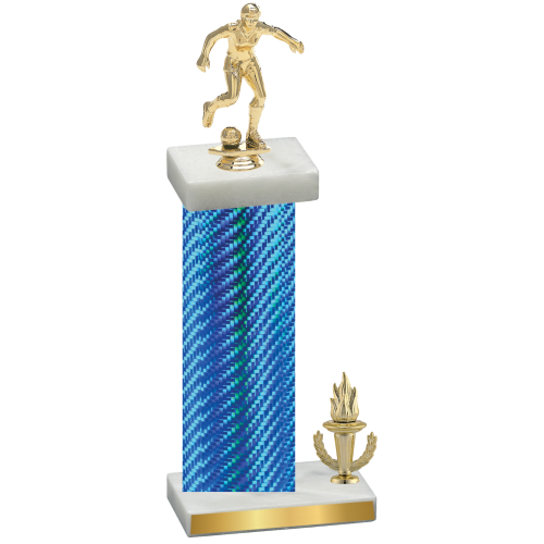 Accented Single Blue Carbon Fiber Victory Soccer Trophy