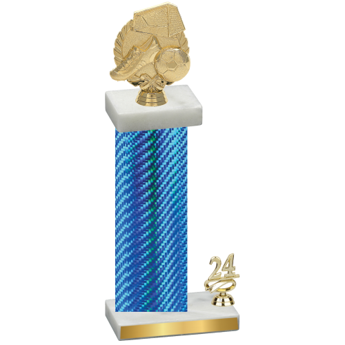 Accented Single Blue Carbon Fiber Year Soccer Trophy