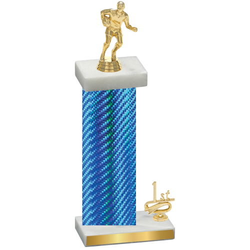 Accented Single Blue Carbon Fiber First Place Rugby Trophy