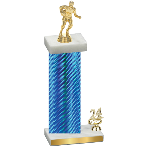 Accented Single Blue Carbon Fiber Year Rugby Trophy