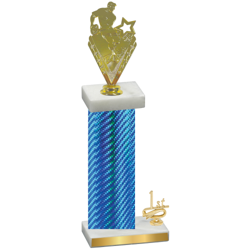 Accented Single Blue Carbon Fiber First Place Rugby Trophy