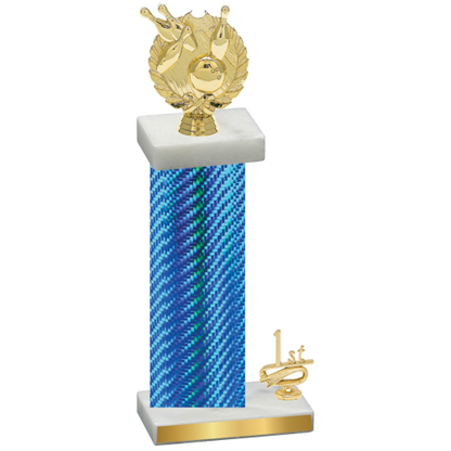 Accented Single Blue Carbon Fiber First Place Bowling Trophy