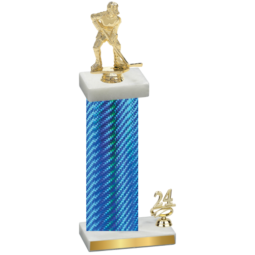 Accented Single Blue Carbon Fiber Year Hockey Trophy