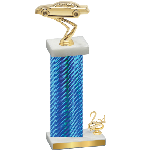 Accented Single Blue Carbon Fiber Second Place Cars Trophy