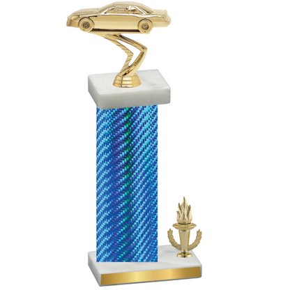 Accented Single Blue Carbon Fiber Victory Cars Trophy