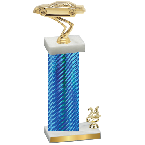 Accented Single Blue Carbon Fiber Year Cars Trophy