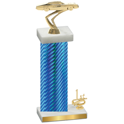 Accented Single Blue Carbon Fiber First Place Cars Trophy