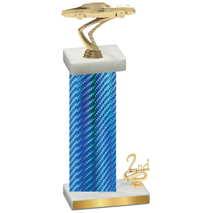 Accented Single Blue Carbon Fiber Second Place Cars Trophy