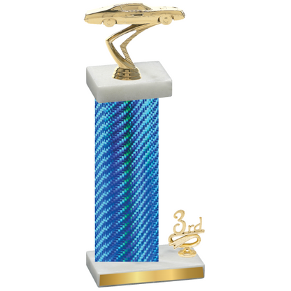 Accented Single Blue Carbon Fiber Third Place Cars Trophy