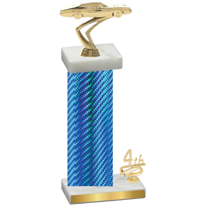 Accented Single Blue Carbon Fiber Fourth Place Cars Trophy