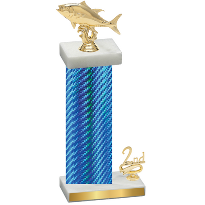 Accented Single Blue Carbon Fiber Second Place Fishing Trophy