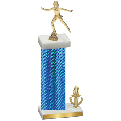 Accented Single Blue Carbon Fiber Victory Skater Trophy