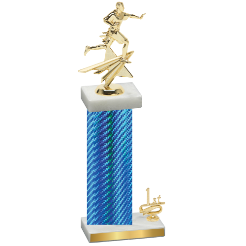 Accented Single Blue Carbon Fiber First Place Flag Football Trophy