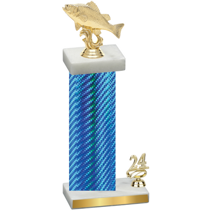 Accented Single Blue Carbon Fiber Year Fishing Trophy