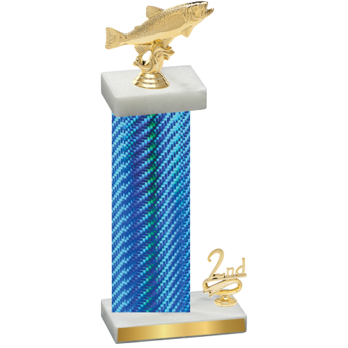 Accented Single Blue Carbon Fiber Second Place Fishing Trophy