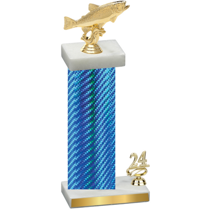 Accented Single Blue Carbon Fiber Year Fishing Trophy