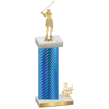 Accented Single Blue Carbon Fiber Third Place Golf Trophy